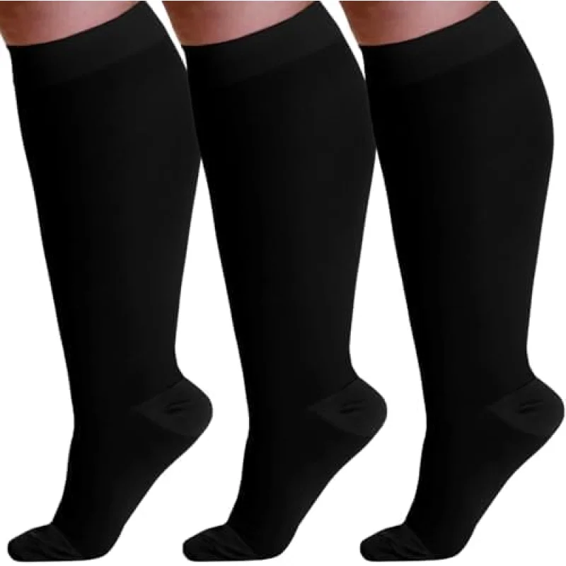 ABSOLUTE SUPPORT (3 Pairs) Opaque Knee High Graduated Compression Socks for Women and Men 20-30mmHg | For Swelling, Edema, Sclerotherapy, Diabetic - Black, Small - A501BL1-3