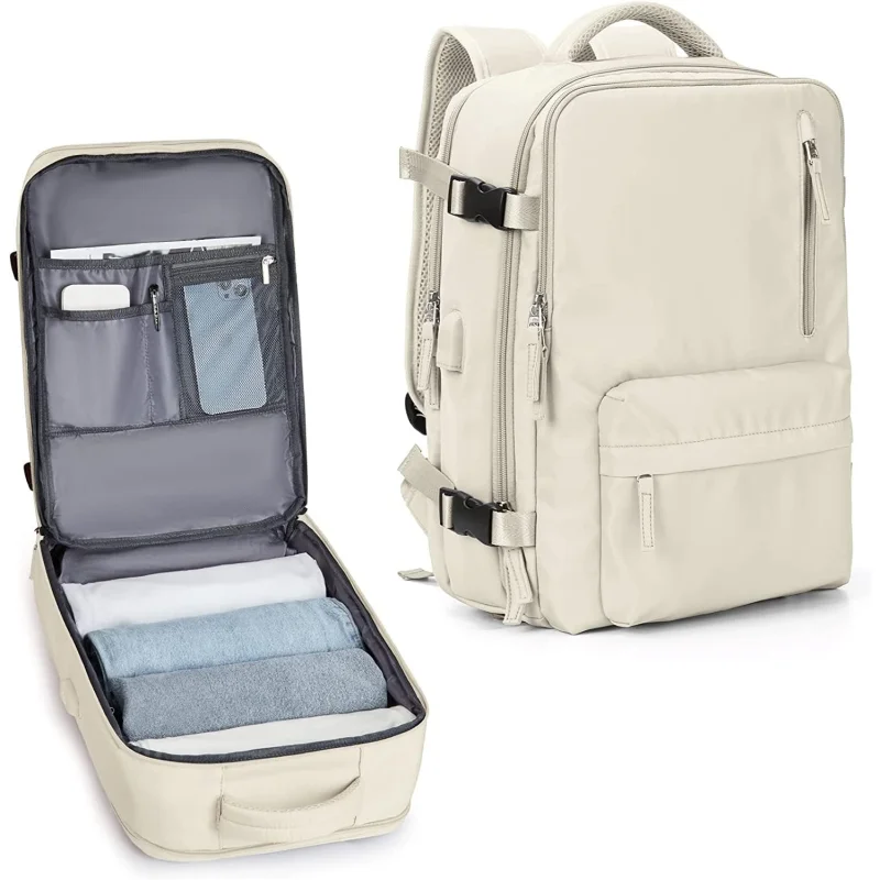 Adventure Ready | 40L Waterproof Travel Backpack with USB Port & Shoe Compartment | Versatile Design for Travel and Outdoor Use Beige