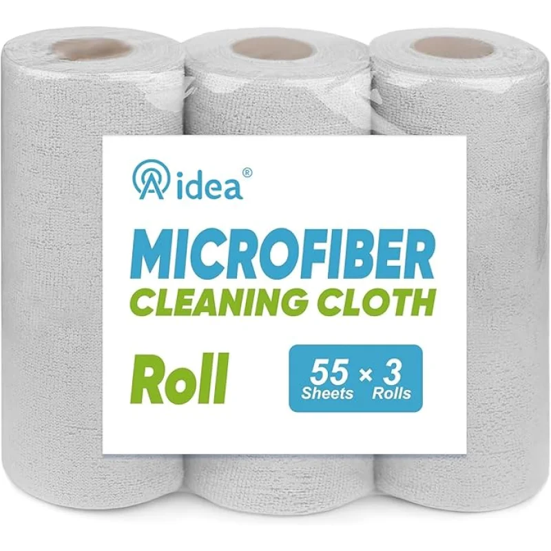 AIDEA Microfiber Cleaning Cloth 165 Sheets 3 Roll, Grey Microfiber Towels for Cars, Shop Towels, Shop Rags Washable, Cleaning Rags for Automotive, Mechanic, Workshops, House,119"