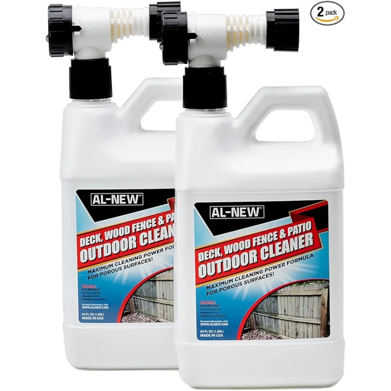 AL-NEW Outdoor Cleaner | Versatile Outdoor Cleaner 64oz Hose End Sprayer (Pack of 2) (Deck, Wood Fence, & Patio Outdoor Cleaner)