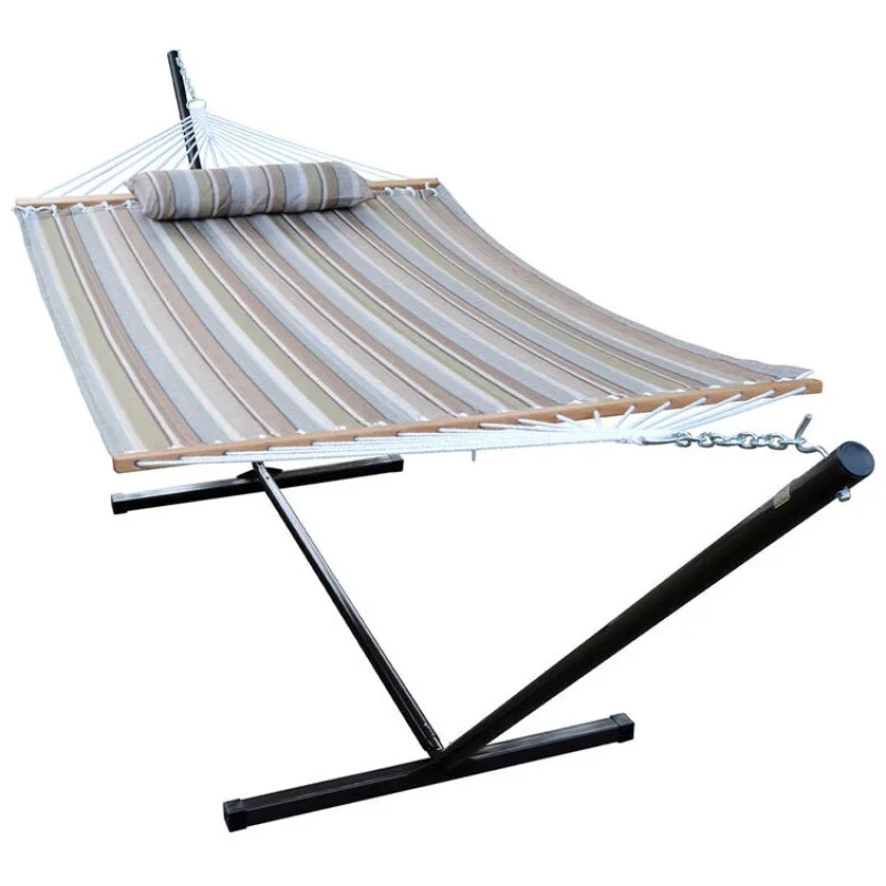 Algoma Tan Stripe Quilted Hammock, Pillow and Stand Combination