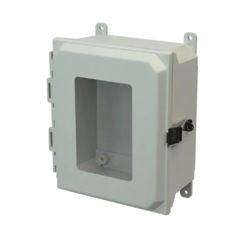 AMU1084LW 10x8x4 NEMA 4X Fiberglass Enclosure w/ Quick-Release Latch Hinged Cover Window Foot Mount