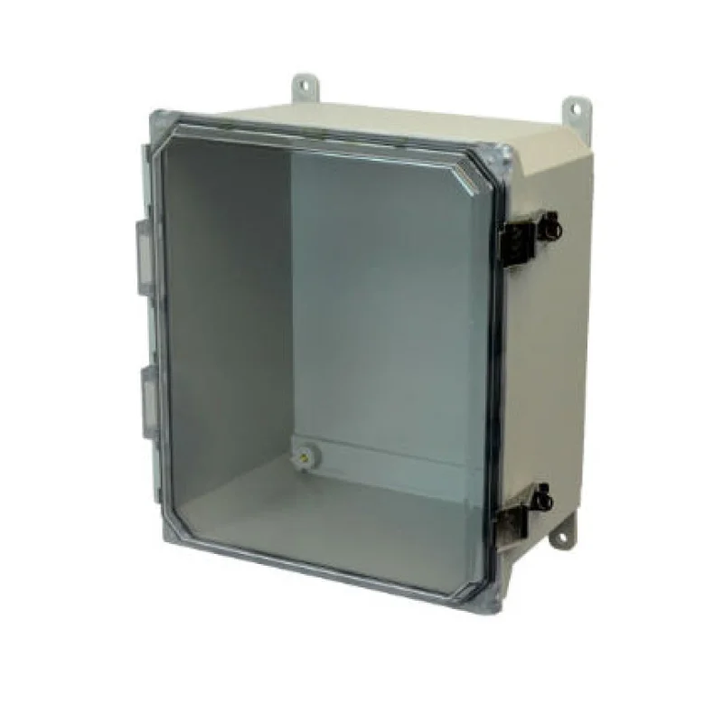 AMU1426CCL 14x12x6 NEMA 4X Fiberglass Enclosure w/ Quick-Release Latch Clear Hinged Cover Foot Mount