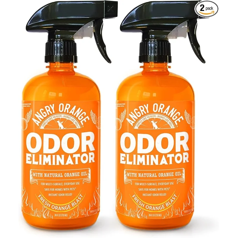 Angry Orange Pet Odor Eliminator for Strong Odor - Citrus Deodorizer for Strong Dog or Cat Pee Smells on Carpet, Furniture & Indoor Outdoor Floors - 2 Pack - Puppy Supplies