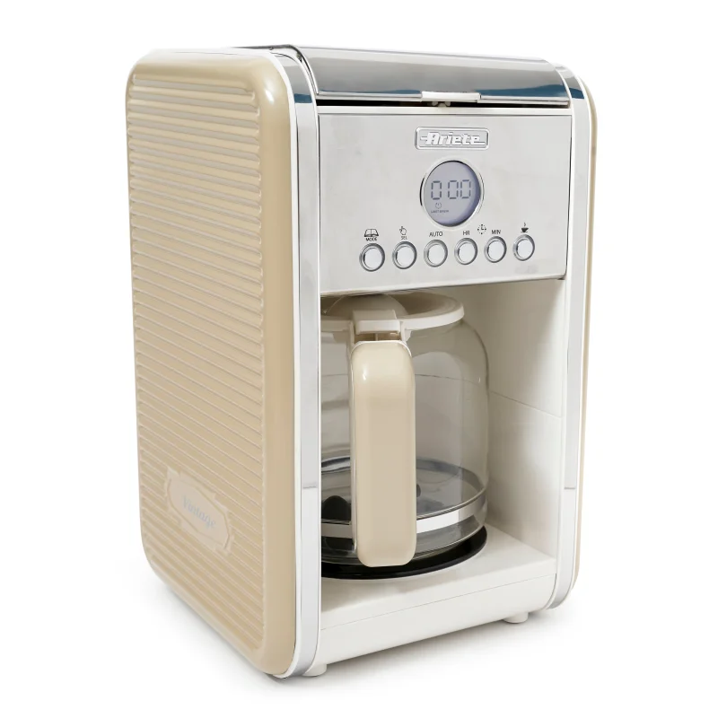 Ariete Vintage Kitchen Countertop 12 Cup Brew Timer Coffee Maker Machine, Beige