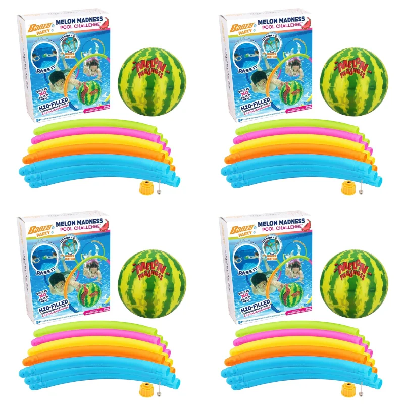Banzai Melon Madness Pool Challenge Water-Filled Ball with Target Hoop, 4 Pack
