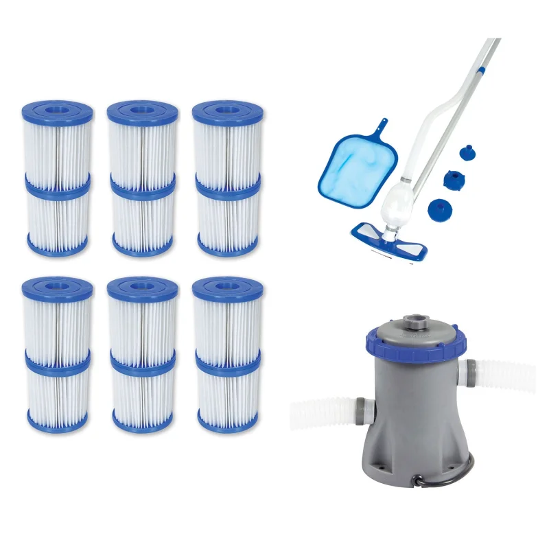 Bestway Type V/K Filter Cartridge (6 Pack) + Pool Cleaning Kit + Filter Pump