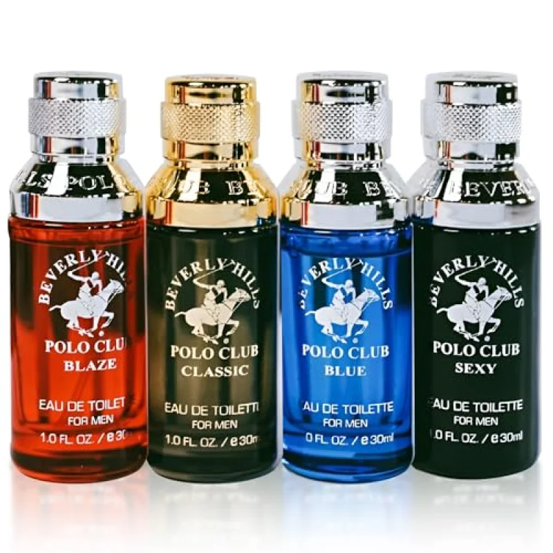 Beverly Hills Polo Club Exclusive Fragrance Collection For Men With 4 Different Fragrances, Blaze, Blue, Classic, and Sexy, 1fl oz Each (Pakaging May Vary)