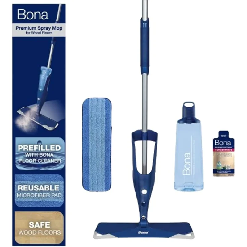 Bona Hardwood Floor Premium Spray Mop - Includes Wood Floor Cleaning Concentrate and Machine Washable Microfiber Cleaning Pad - Dual Zone Cleaning Design for Faster Cleanup