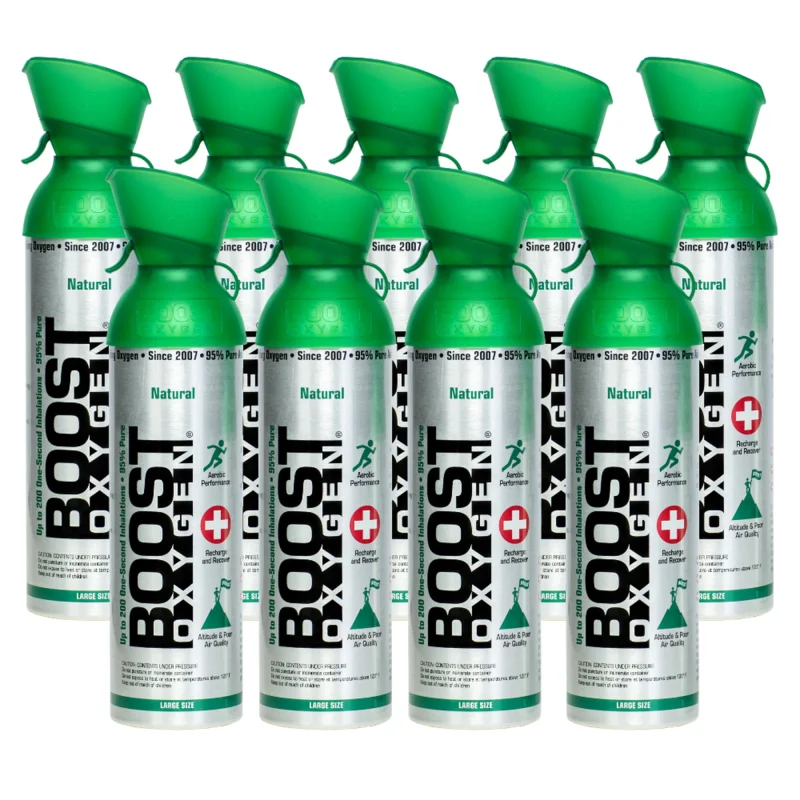 Boost Oxygen Natural Portable 10 Liter Pure Canned Oxygen, Flavorless (9 Pack)