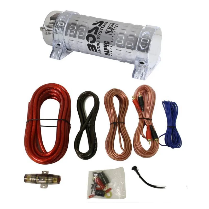BOSS CAP4C 4 FARAD LED Digital Car Capacitor + 4 Gauge Amplifer Install Kit