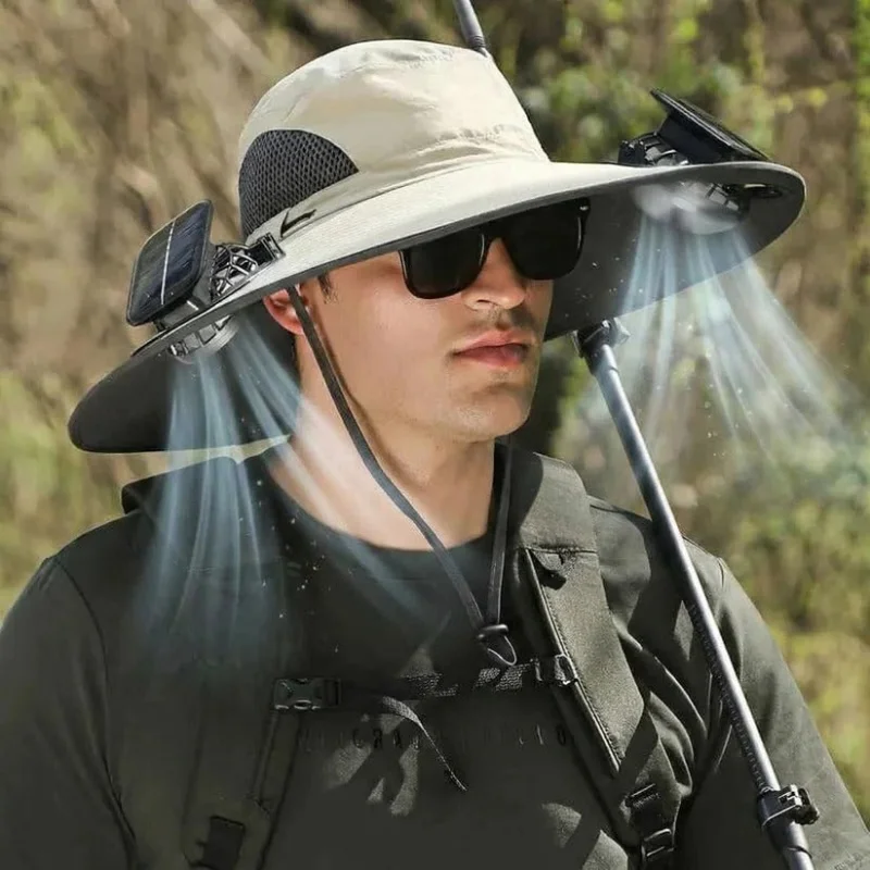 Breezy Outdoor Hat | Solar-Powered Fans with Adjustable Airflow | UPF 50+ Protection for All-Day Comfort Khaki