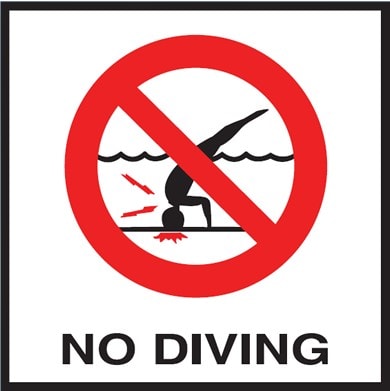 Inlays NO DIVING 6x6 Tile with Image, Smooth (Waterline)