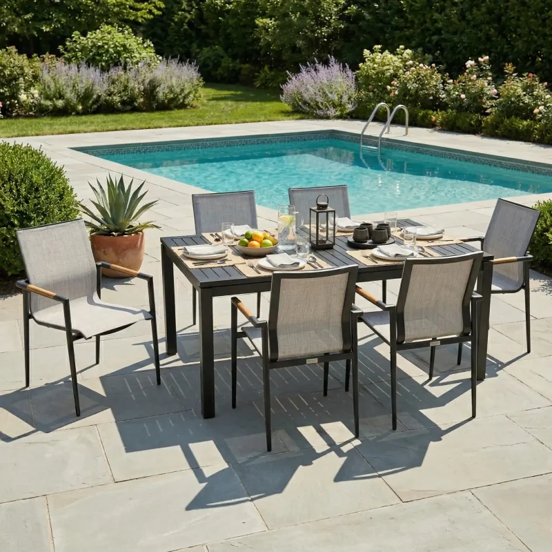 Capri 7 Piece Grey Sling Dining Group