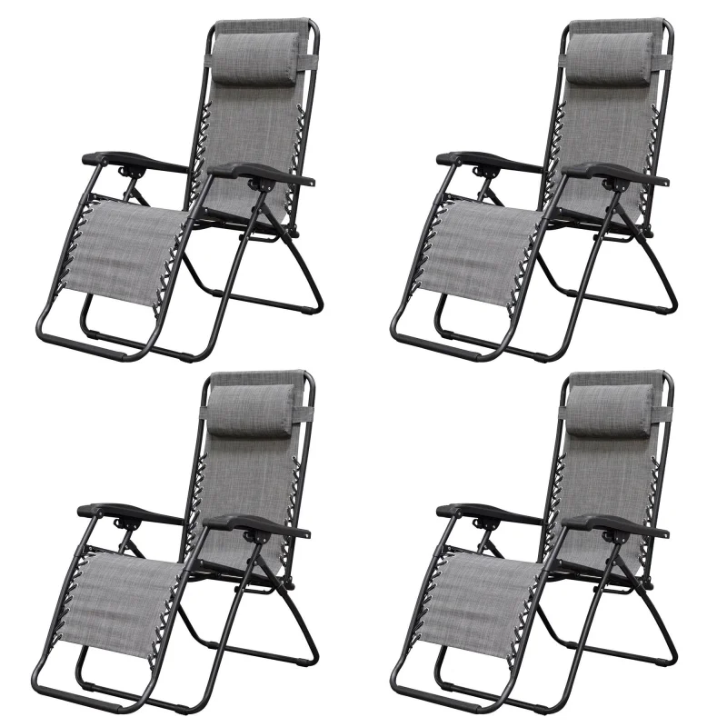 Caravan Canopy Infinity Zero Gravity Steel Frame Patio Deck Chair, Grey (4 Pack)