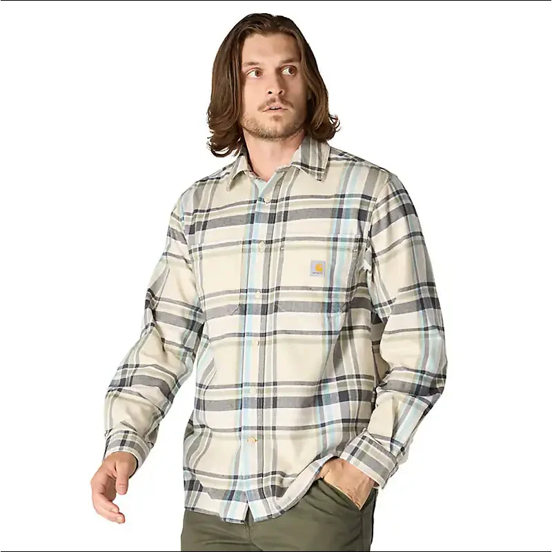 Carhartt Rugged Flex Relaxed Fit Midweight Flannel Long-Sleeve Plaid Shirt (Oat Milk) Size XXL