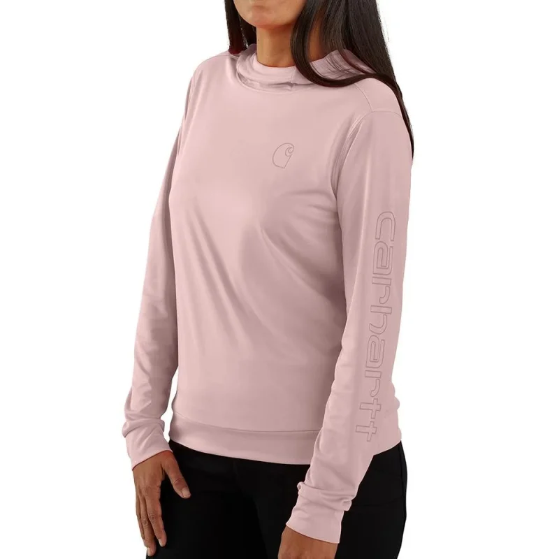 Carhartt Women's Force Sun Defender Relaxed Fit Lightweight Long-Sleeve Hooded Graphic T-Shirt (Soft Rose) Size S