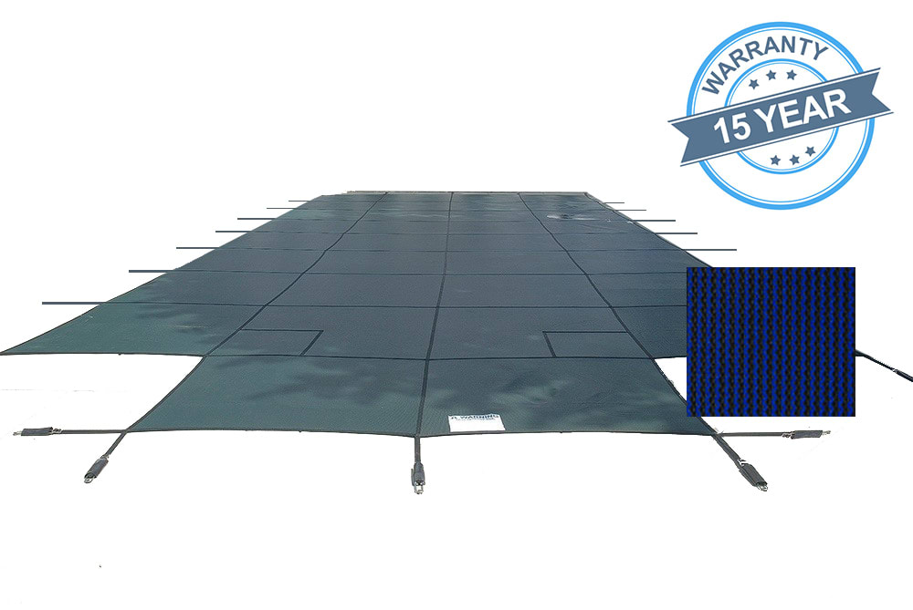 PoolTux 16'x36' Royal Mesh Safety Cover, Center End Step, Blue, 15 Yr. Warranty