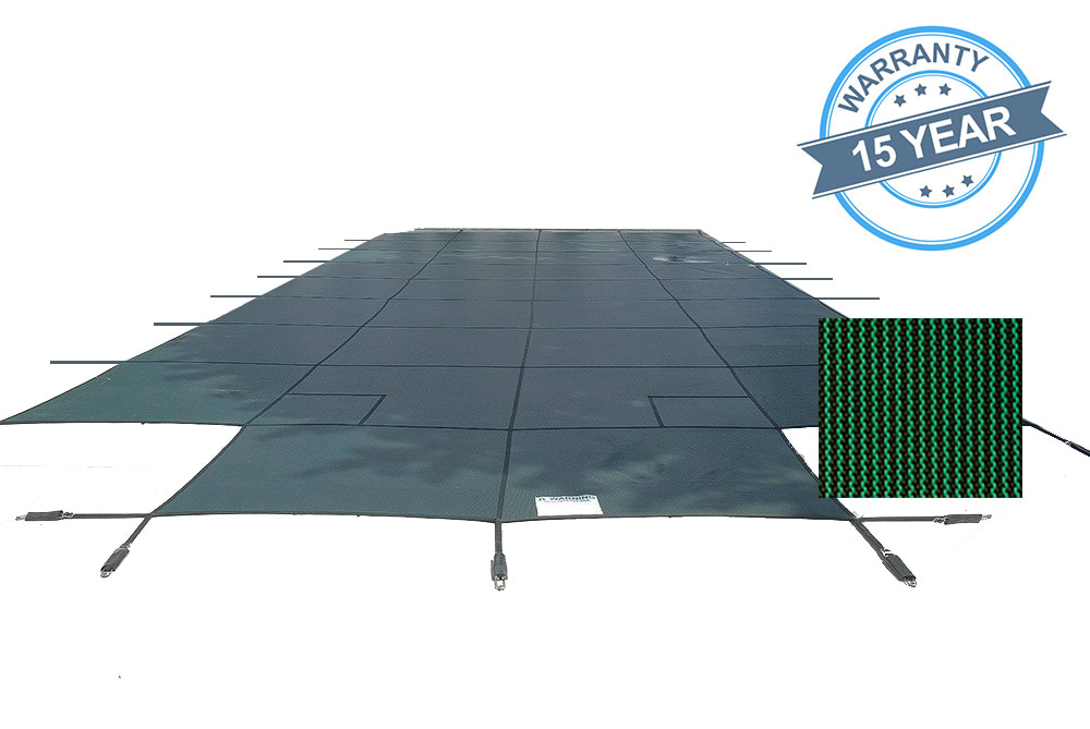 PoolTux 18'x36' Royal Mesh Safety Cover, Center End Step, Green, 15 Yr. Warranty