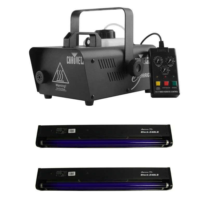 CHAUVET DJ Hurricane 1200 1L Fog Machine + Black Light Tube and Fixture (2 Pack)
