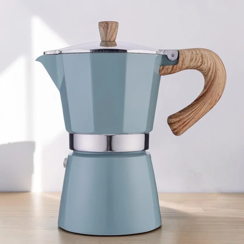 Classic Blue Aluminium Moka Pot | Stovetop Espresso Maker with High-Pressure Extraction | Timeless Design for Rich Coffee Blue