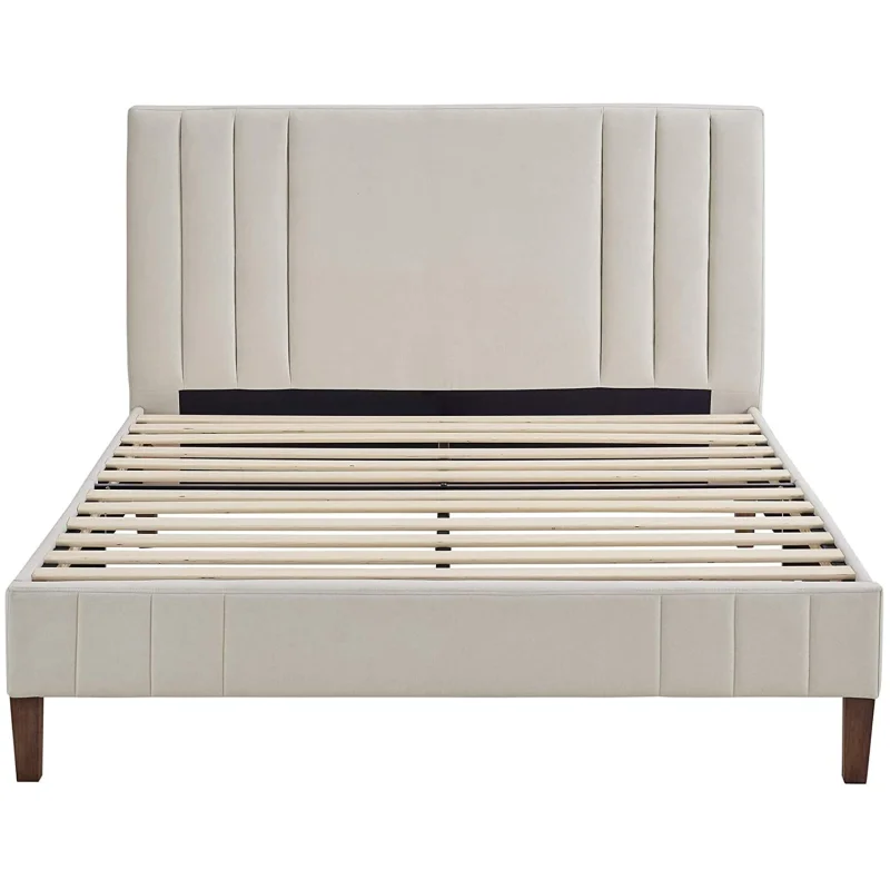 Classic Brands Chicago Tufted Upholstered Wood Platform Bed Frame, Queen, Shell
