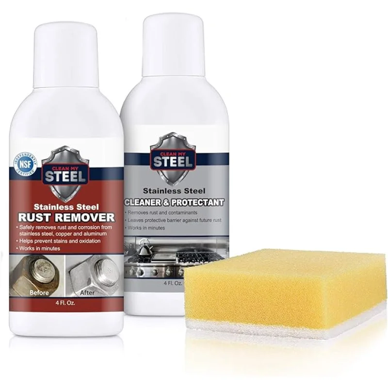 CLEAN MY STEELStainless Steel Rust Stain Remover Kit with ProtectorFast Acting for Commercial Equipment Rust Cleaner for Appliances, Grills & MoreFood-Safe Stainless Steel Cleaner (4 oz)