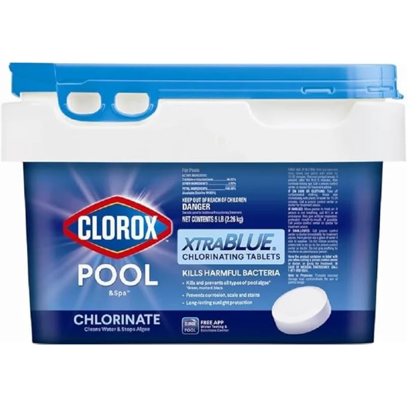 Clorox Pool&Spa XTRABLUE 3 Chlorinating Tablets, Individually Wrapped, Kills Bacteria & Stops Algae (5 LB)