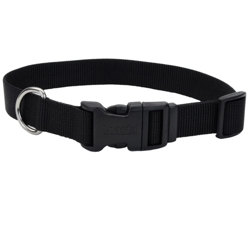 Coastal Adjustable Nylon Dog Collar with Plastic Buckle (Black) 3/8" x 14-20"