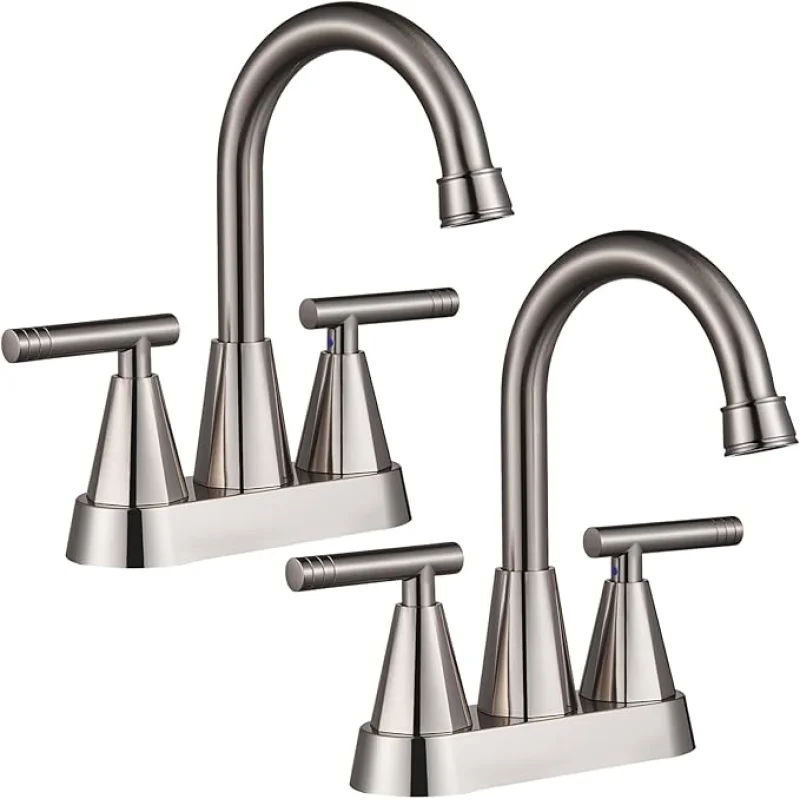 Cobbe Bathroom Faucets for Sink 3 Hole, 4 Inch with Pop Up Drain and 2 Supply Hoses, 2 Handle Centerset Bathroom Faucet for Sink Vanity, Brushed Nickel, 2 Pack