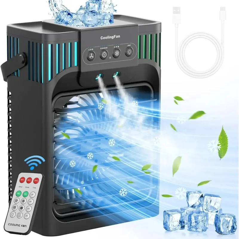Compact Air Cooler | Evaporative Cooling Fan with Remote Control | 3-Speed Airflow for Personal Comfort