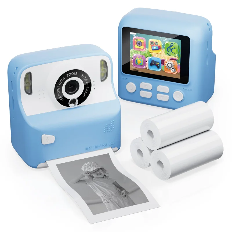Contixo Instant Print Kids Camera Bundle, Kids & Toddlers 3 -12, 2.4" IPS Screen, 1080P, 26MP, Digital Camera + Video, 16x Zoom, Built-In Filters, Games & MP3 Player - Blue