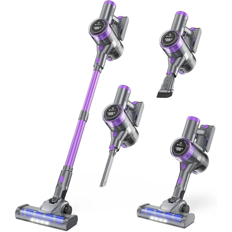 Cordless Vacuum Cleaner, 30Kpa Vacuum Cleaners for Home, Stick Vacuum with LED Display, 2 Roller Brushes for Anti-Tangle & Hard Floor, 6 in 1 Lightweight Vacuum for Hard Floors Carpet Pet Hair