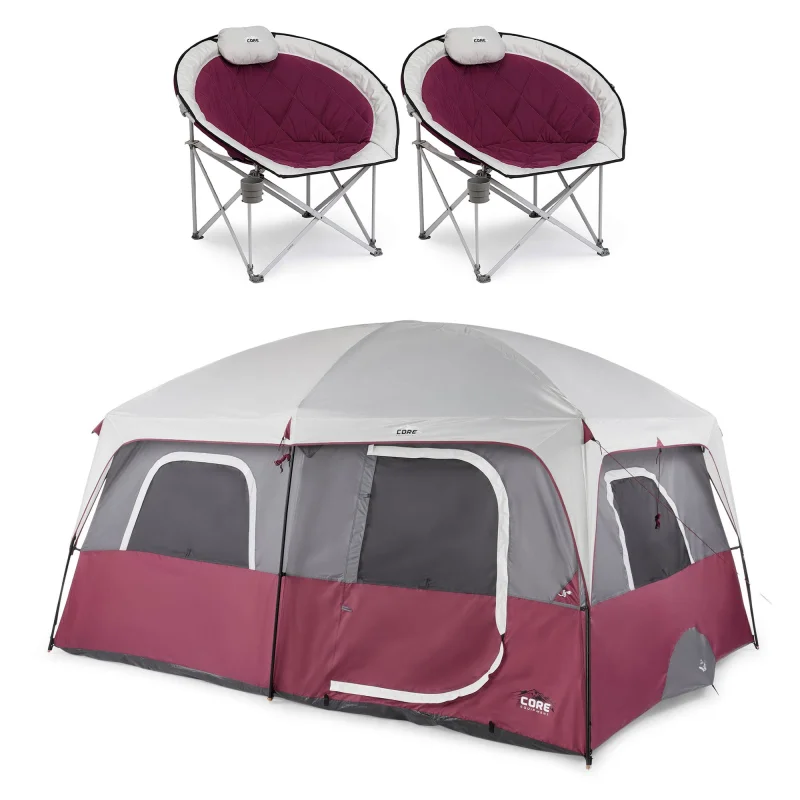 CORE Set of 2 Padded Folding Chair w/Straight Wall 14x10' 10 Person Cabin Tent