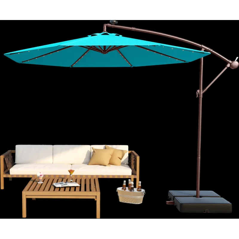 Costway 10' Patio Offset Cantilever Umbrella w/ 40 Solar Lights Turquoise 826973541 New Turquoise