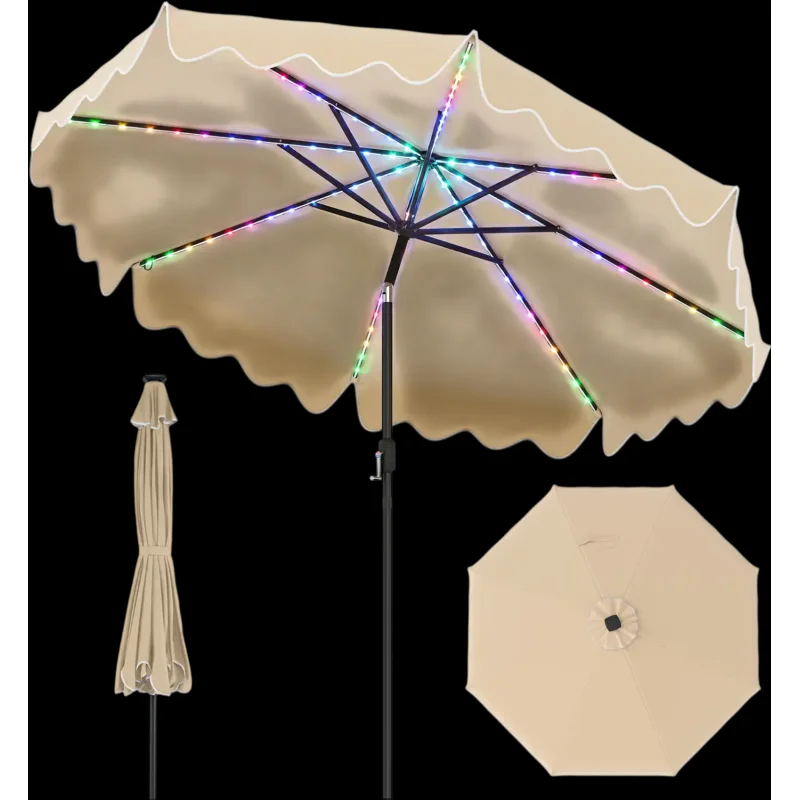 Costway 10' Solar Patio Umbrella Color-Changing LED Lights 12544613 New Beige