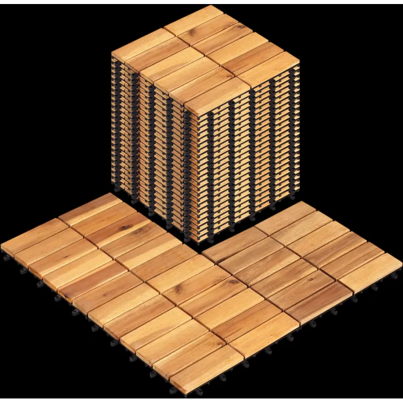 Costway 12" x 12" Acacia Wood Interlocking Deck Tiles 54-Pc Waterproof Flooring 97059961 New