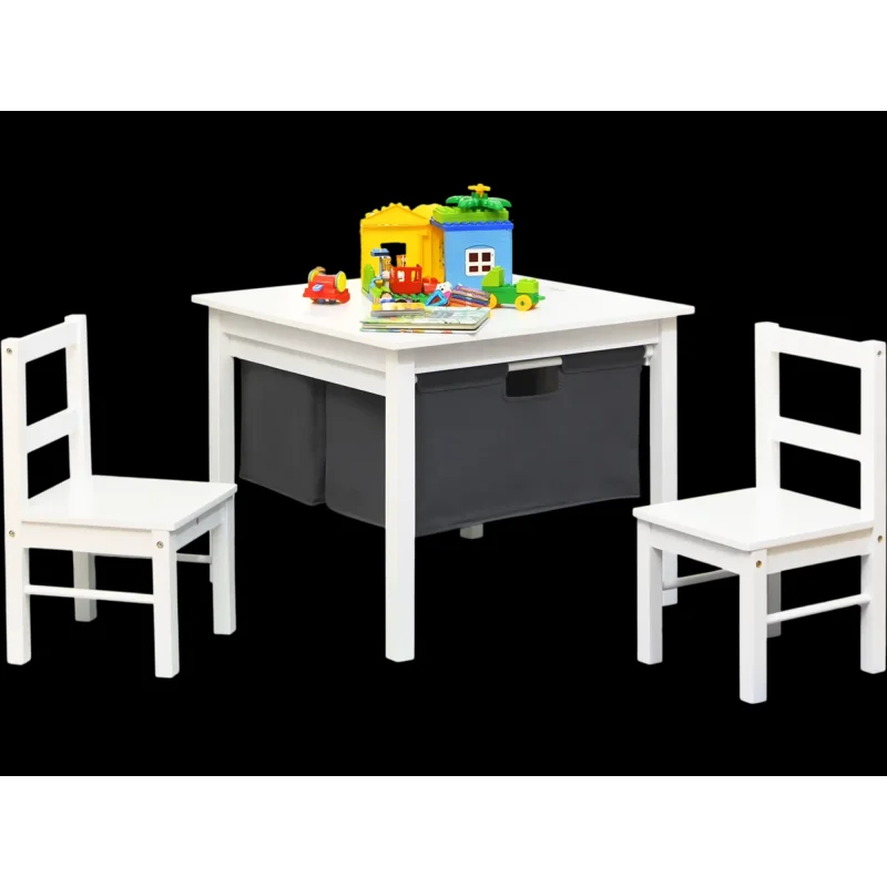 Costway 2-in-1 Kids Activity Building Block Table & 2 Chairs w/ Storage 72091538 New White