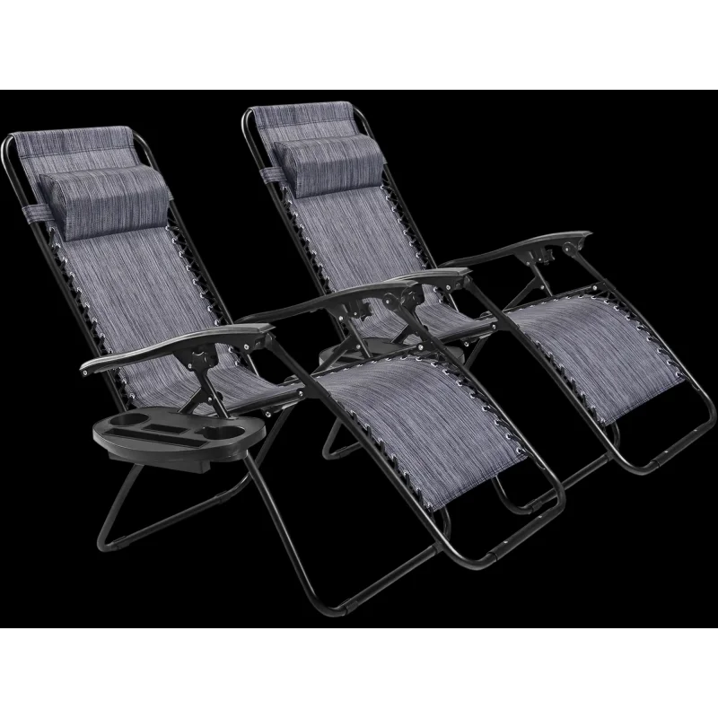 Costway 2-Pc Folding Zero Gravity Lounge Beach Chairs 87142509 New Gray