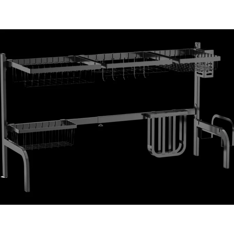 Costway 2-Tier Adjustable Over Sink Dish Drying Rack w/ 8 Hooks 65132948 New