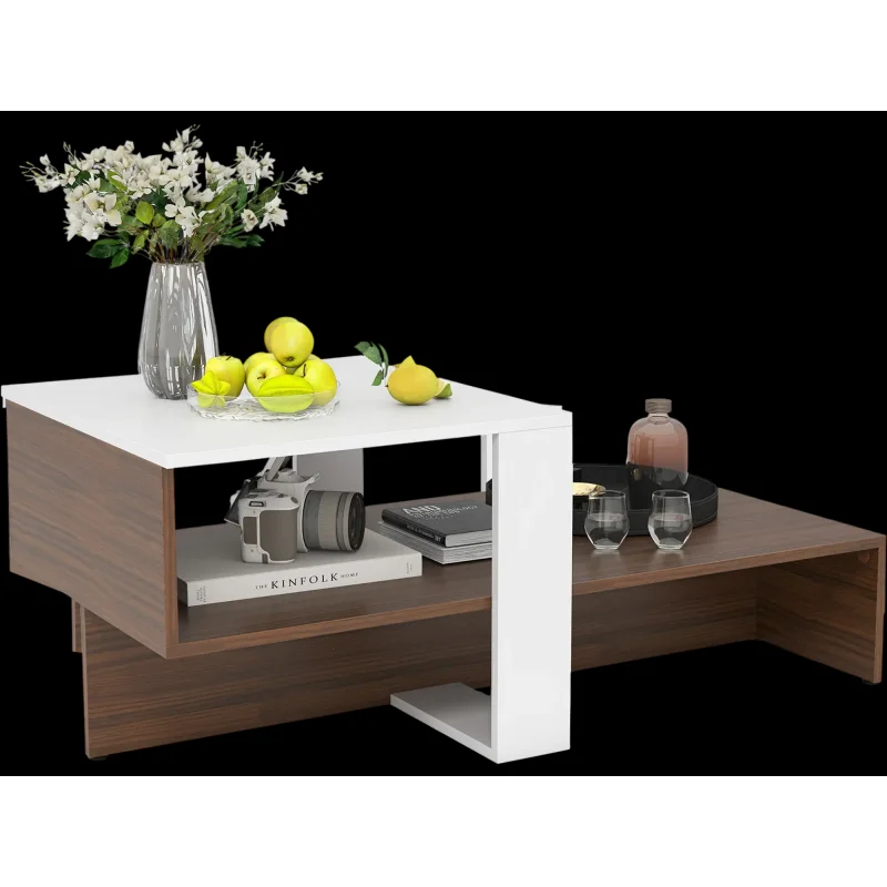 Costway 2-Tier Geometric Coffee Table with Storage Shelves 748295136 New