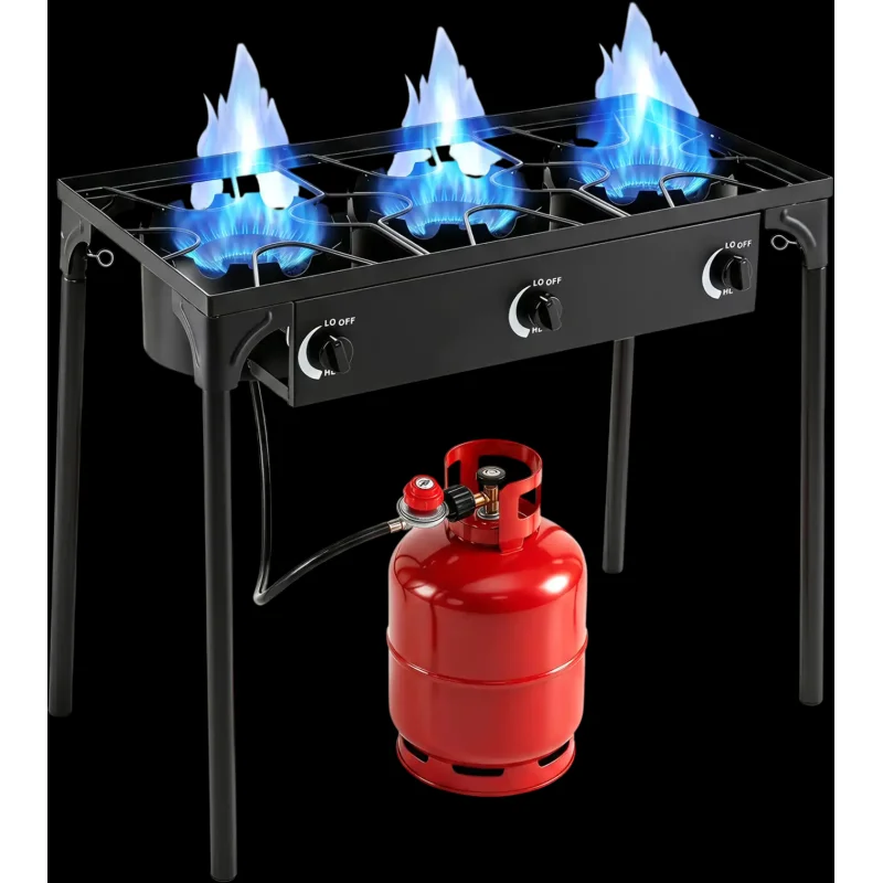 Costway 3 Burner Propane Stove Camping BBQ Grill 240000 BTU Adjustable Regulator & Hose 56026882 New