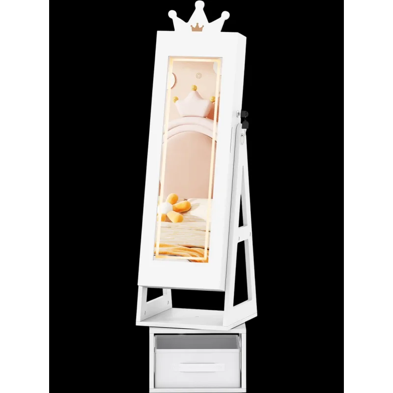 Costway 3-in-1 Kids Jewelry Cabinet Lighted Full Length Mirror 66424304 New White