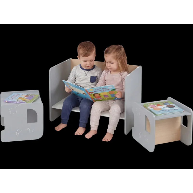 Costway 3-Pc Kids Table and Chair Set Space-Saving Toddler 2 Chairs 50687159 New Gray