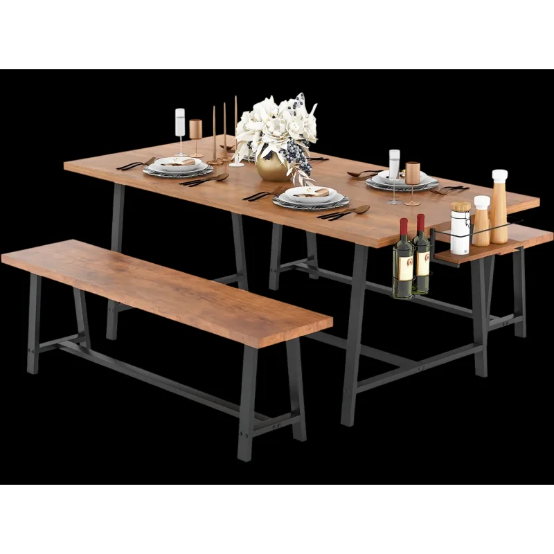 Costway 3-Piece Dining Table Set for 5-7 w/ 2-Bottle Wine Rack & Condiment Holder 47328561 New