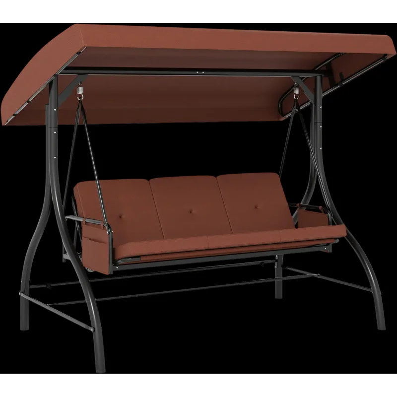 Costway 3-Piece Patio Swing w/ Canopy Removable Cushions Side Pockets 687215934 New Brown