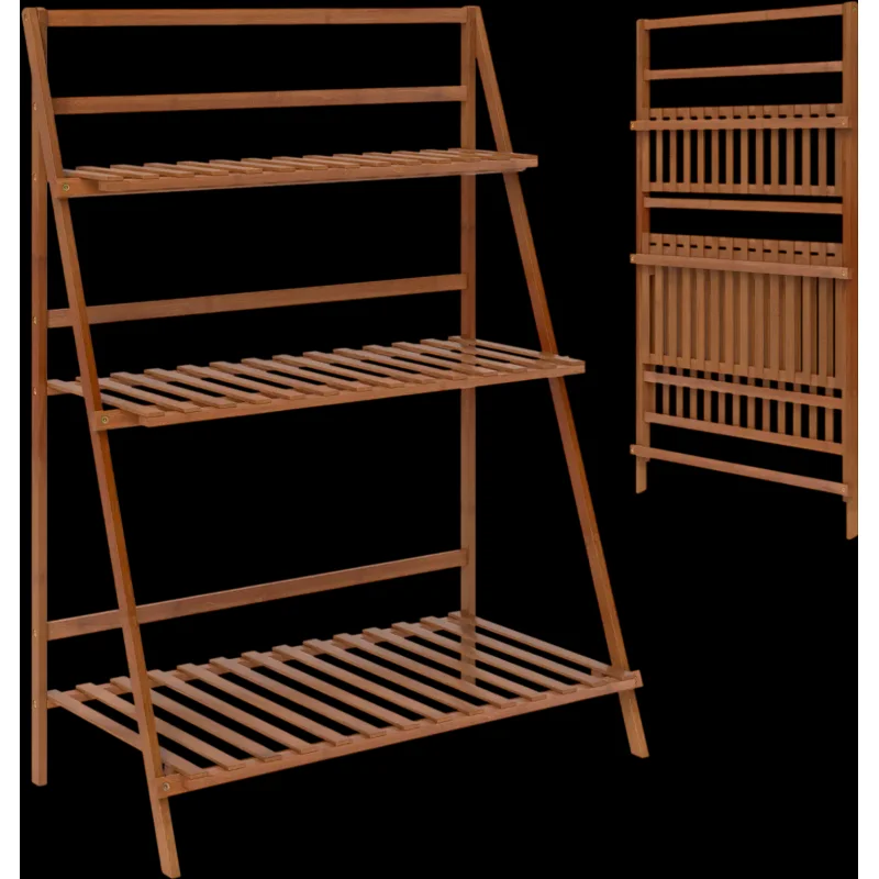 Costway 3-Tier Foldable Bamboo Plant Stand Ladder Shelf 89674052 New