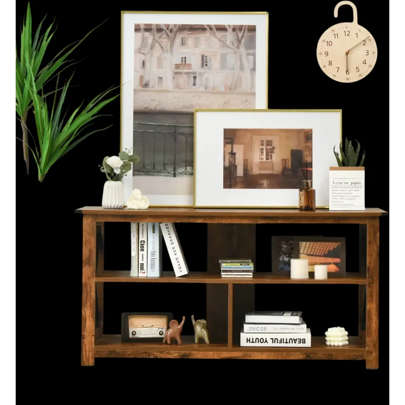 Costway 3-Tier Wood TV Stand for 55" TVs Open Shelves X-Frame 92078614 New Brown