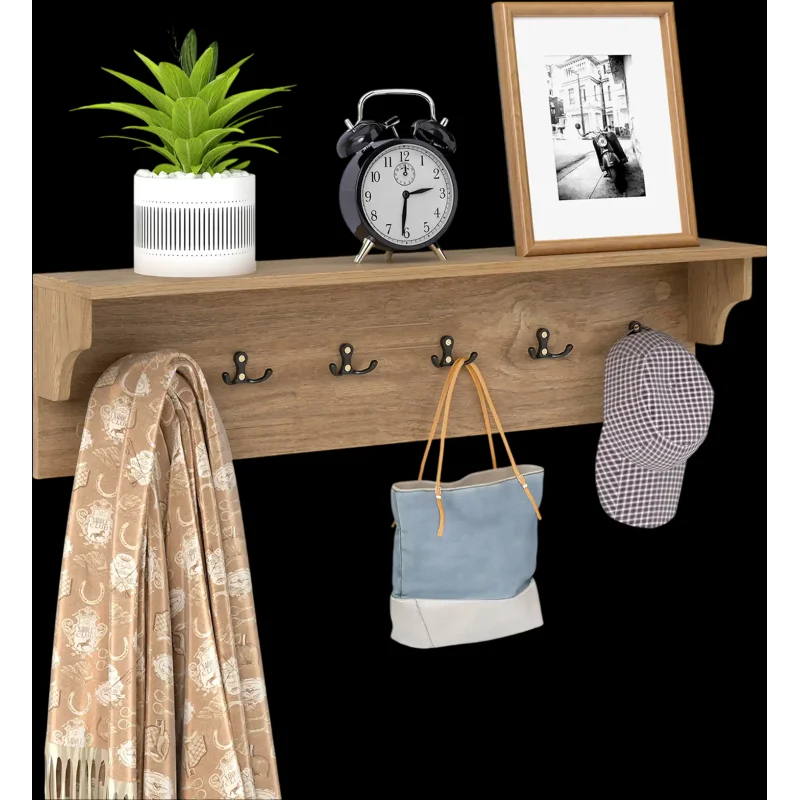 Costway 31.5" Wooden Wall Mount Coat Rack Shelf 6 Hooks 34361398 New Natural