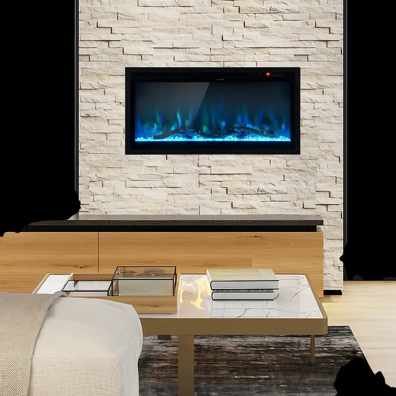 Costway 36" In-Wall Recessed Electric Fireplace with Remote Adjustable Color Brightness 69214857 New